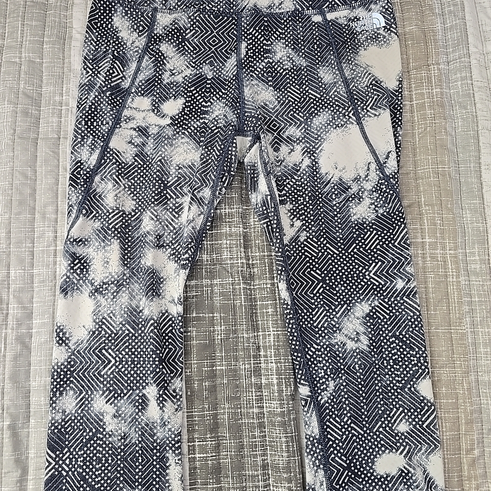 The North Face Blue And White Patterned Leggings Sz M with Drawstring - Picture 2 of 10